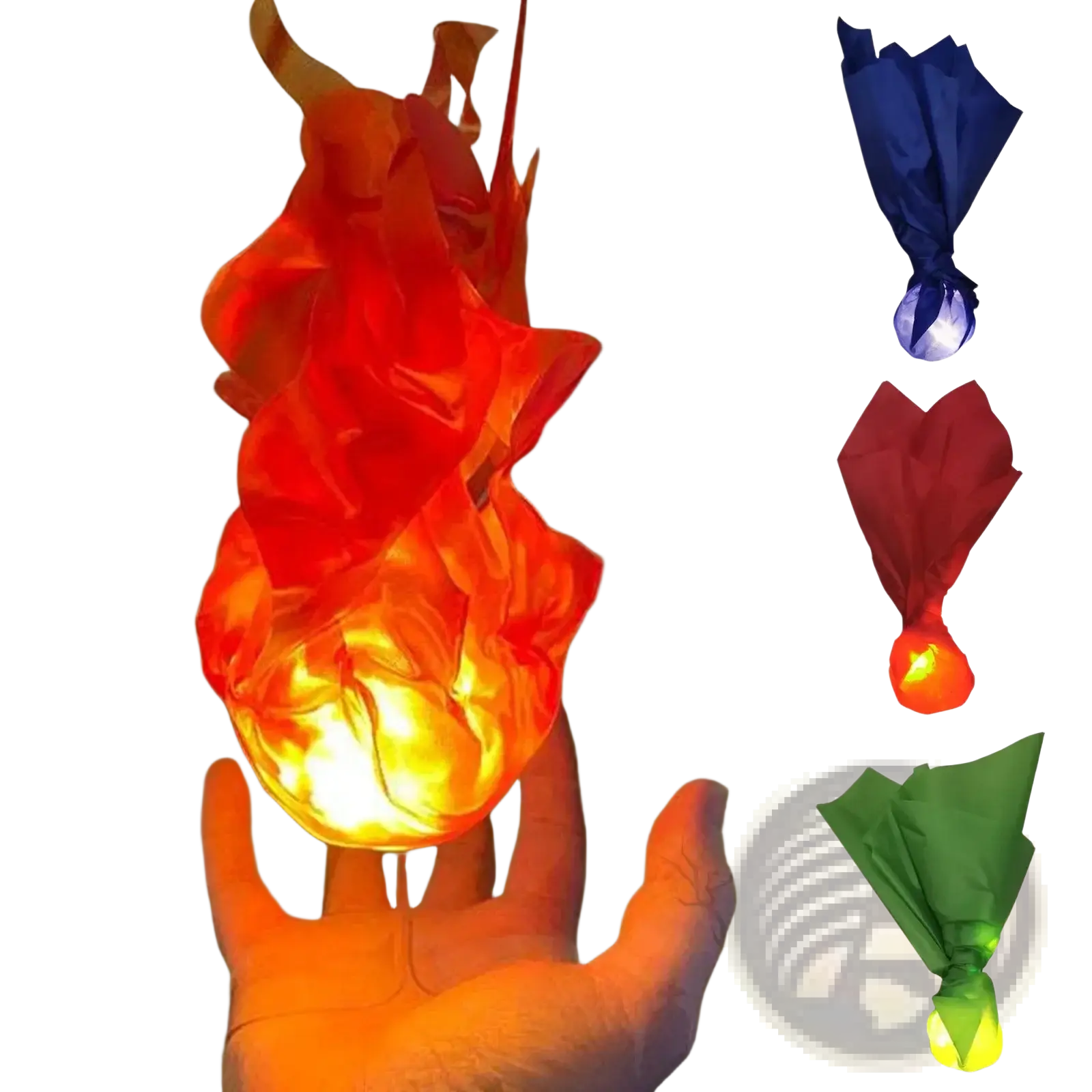 Floating fireball led Halloween prop with vibrant orange flame-shaped glowing light and crinkled translucent plastic held in hand