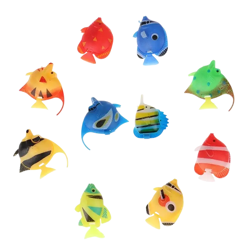 Colorful plastic floating fish aquarium decors 10 pack with vibrant patterns for moving floating fish display
