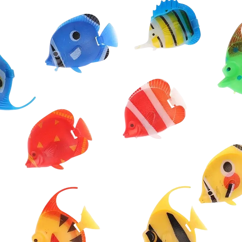 Colorful plastic floating fish aquarium fish with vibrant patterns and glossy finishes 10 pack decor