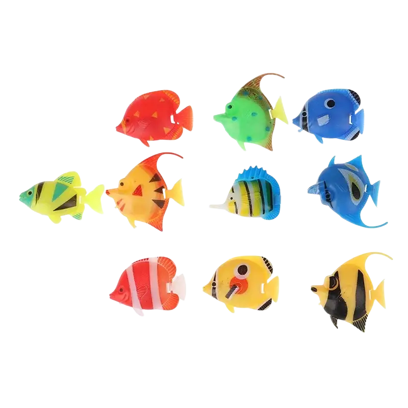 A set of colorful plastic floating fish aquarium fish decors with vibrant patterns for moving floating fish displays
