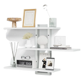White floating shelves 3 tier wood wall decor with minimalist design and sleek vertical supports for adjustable storage and wall decor
