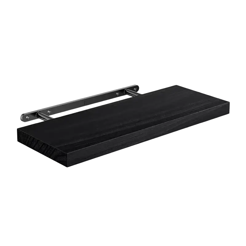 Black floating shelf with sleek modern design and matte wood finish for living room wood wall display floating shelves