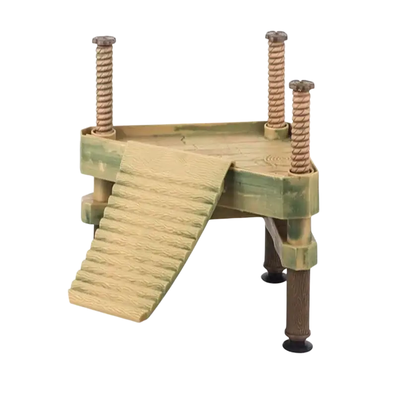 Beige and green plastic floating turtle basking platform with textured ramp rope supports and suction cup feet for aquariums