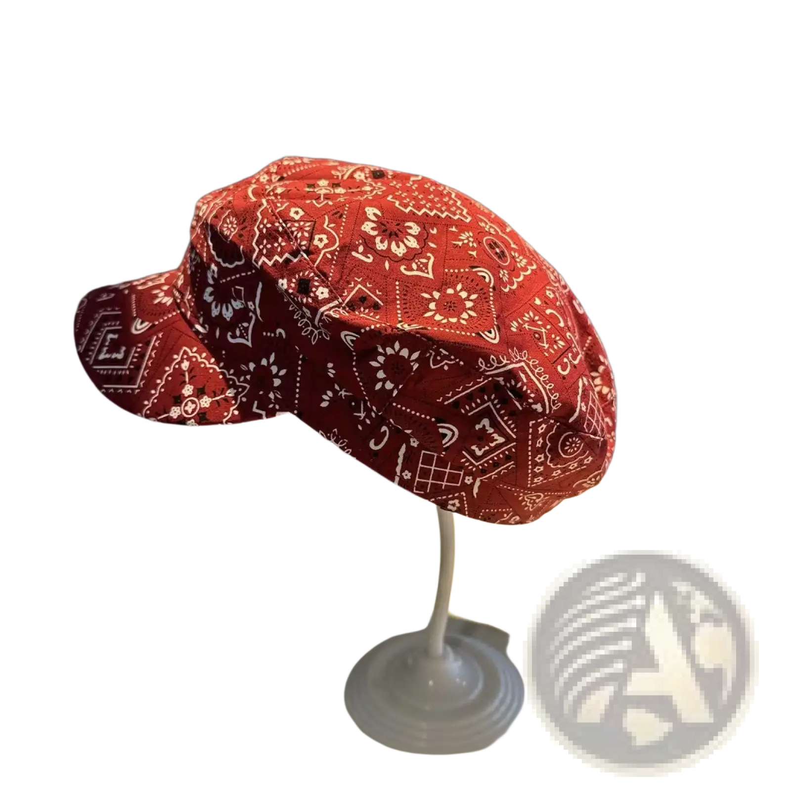 Floral bucket hat korean style red cap with white bandana pattern featuring floral and geometric designs