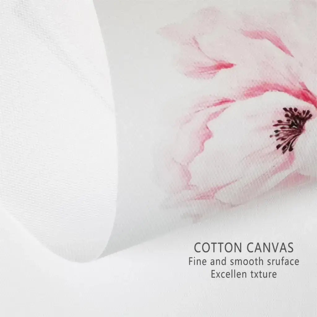 Floral canvas wall art peony prints set featuring a delicate pink watercolor flower on soft white cotton canvas fabric