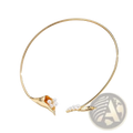 Gold-toned floral choker necklace with delicate calla lily design featuring white pearls and an orange accent stone