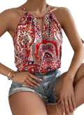 Red white and blue paisley-patterned halter top made of lightweight fabric featured in a floral halter tank top vibrant yellow sleeveless shirt