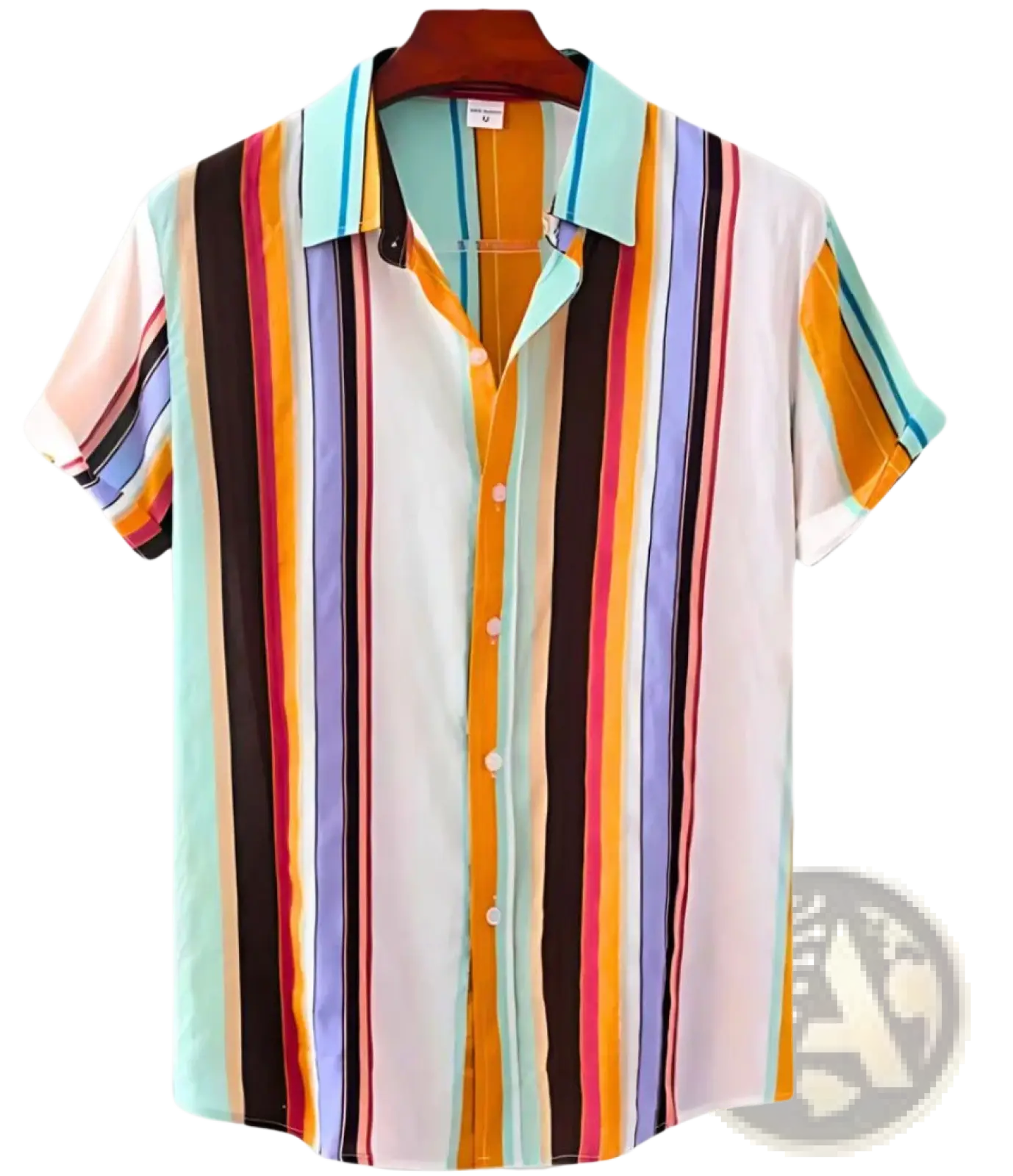 Floral Hawaiian short sleeve shirt men with vibrant pastel and bold vertical stripes and a classic collar