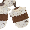 Floral lace dog dress with cute white and brown teddy bear print lace collar ruffled sleeves pleated skirt embroidered x eyes