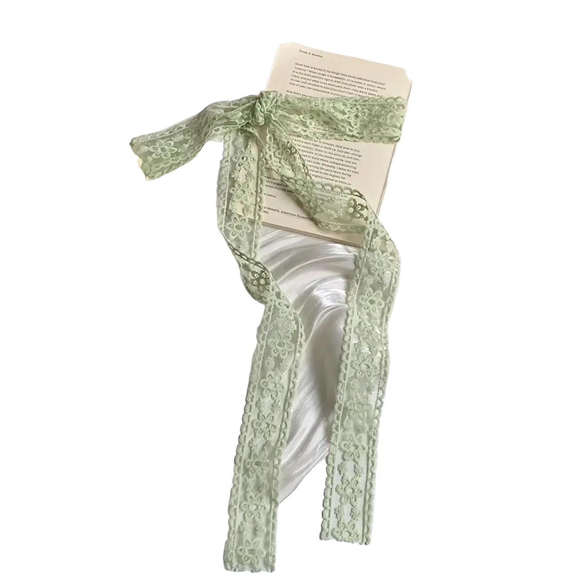 Floral lace scarf hair bow ribbon wrap in delicate mint green lace with intricate floral patterns and scalloped edges