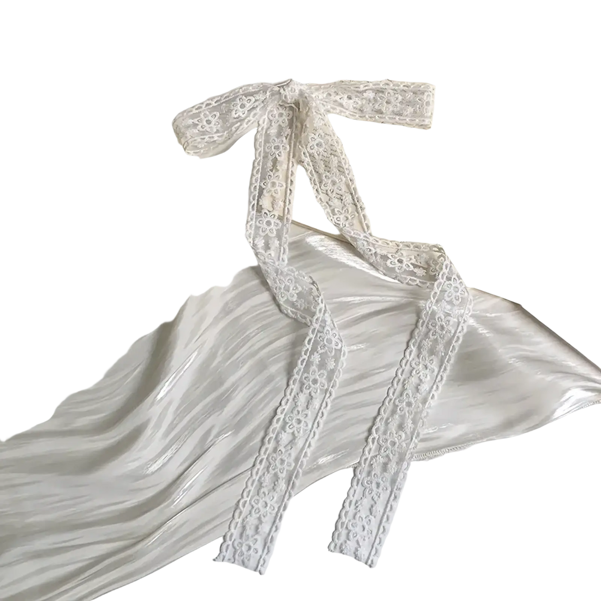 White lace scarf hair bow ribbon wrap featuring delicate floral patterns and a tied bow detail