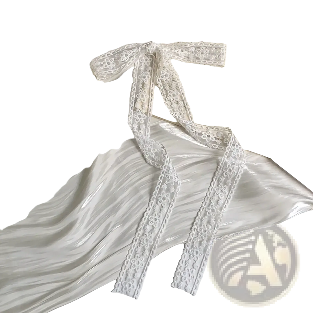 White lace scarf hair bow ribbon wrap featuring delicate floral patterns and a tied bow detail