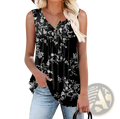 Black floral print sleeveless knit tank top with v-neck and button front detail perfect for casual wear