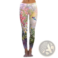 Floral print fleece leggings in pastel colors with hummingbird design made of soft stretchy fabric for comfort