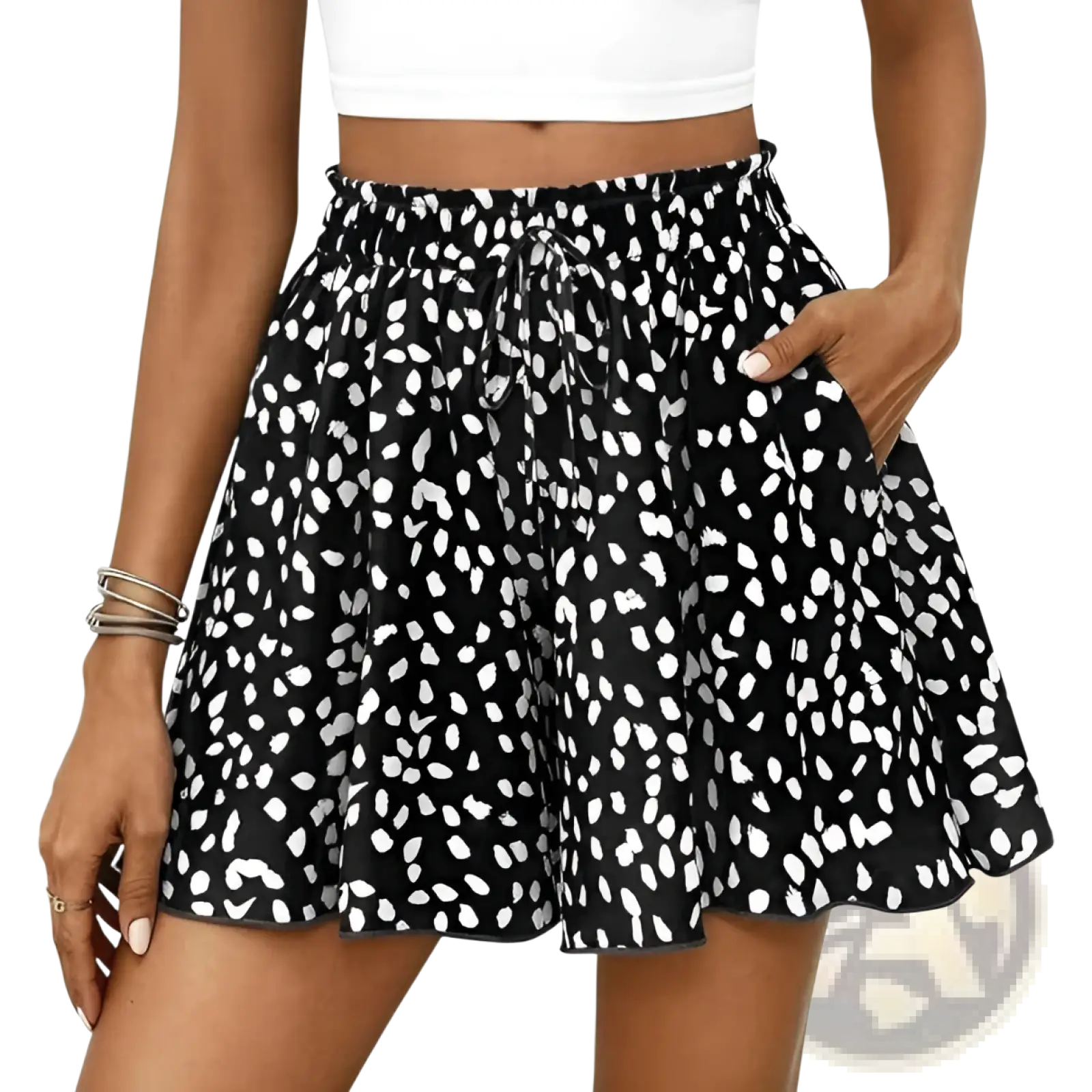 Black and white leopard print high waisted shorts with a drawstring waistband combining floral style elements