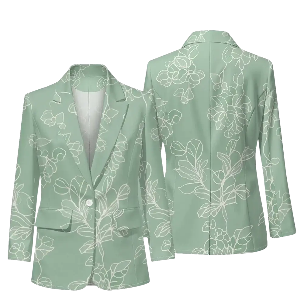 Mint green floral print women blazer with delicate white line pattern suitable for office casual outerwear