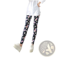 Black floral print workout leggings for women featuring vibrant white stars and american and british flag patterns
