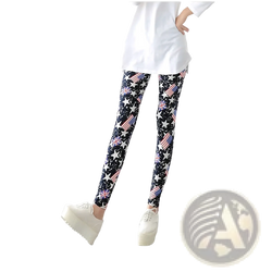 Black floral print workout leggings for women featuring vibrant white stars and american and british flag patterns