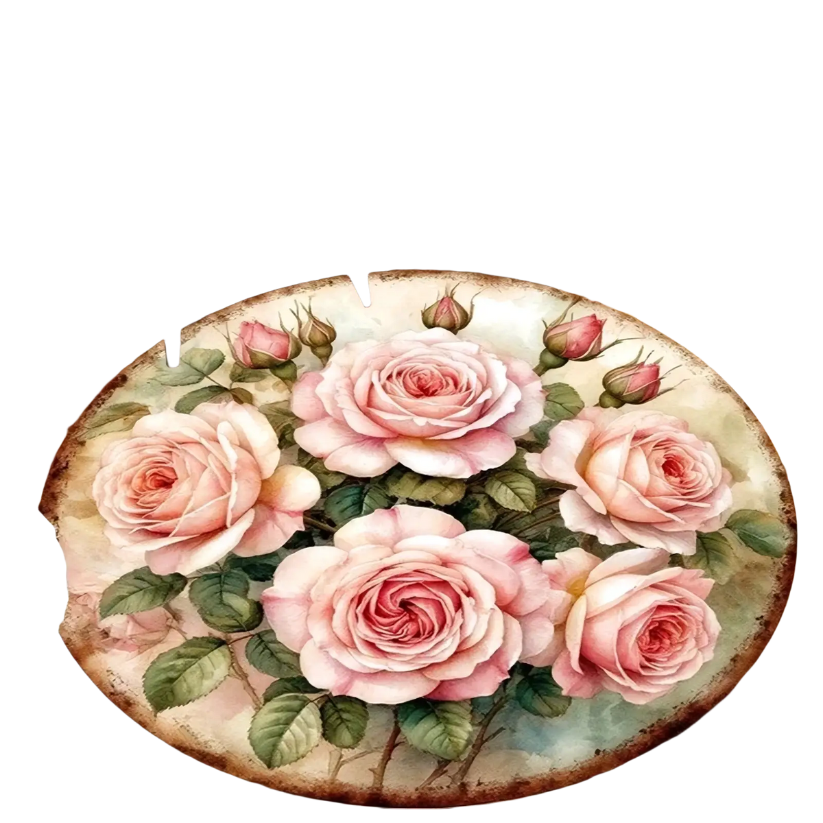 Floral round area rug with pink roses green leaves on vintage distressed background non slip flannel carpet