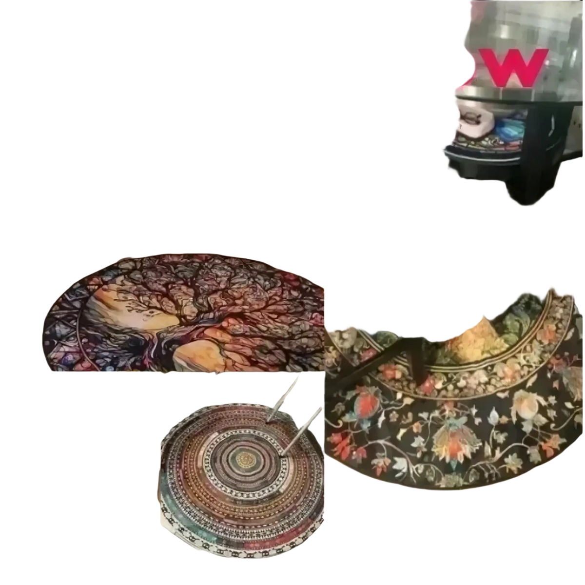 Floral round area rug with non slip flannel material featuring intricate tree of life and floral patterns in earthy tones