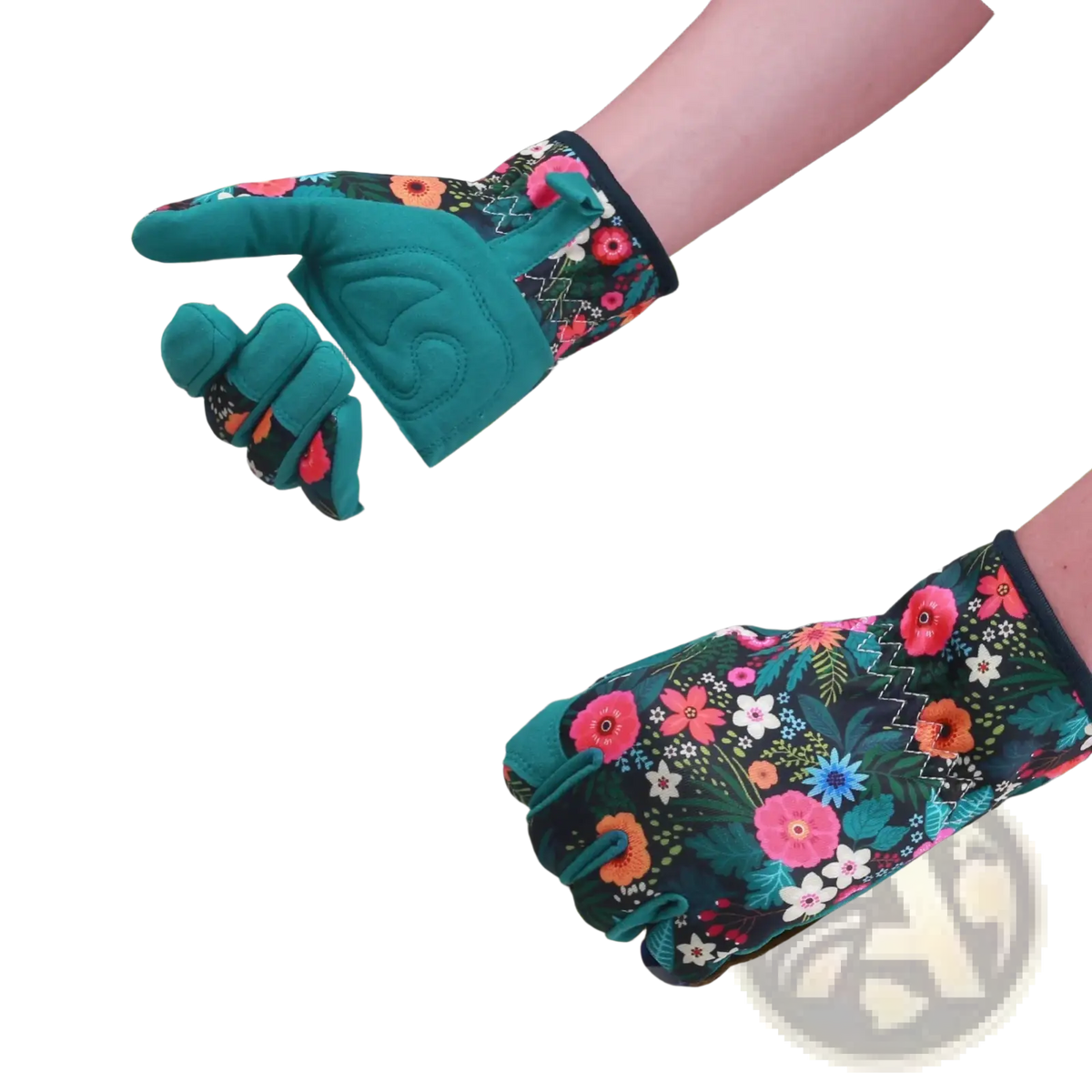 Teal floral thorn-proof women’s gardening gloves with durable anti-scratch design for enhanced protection