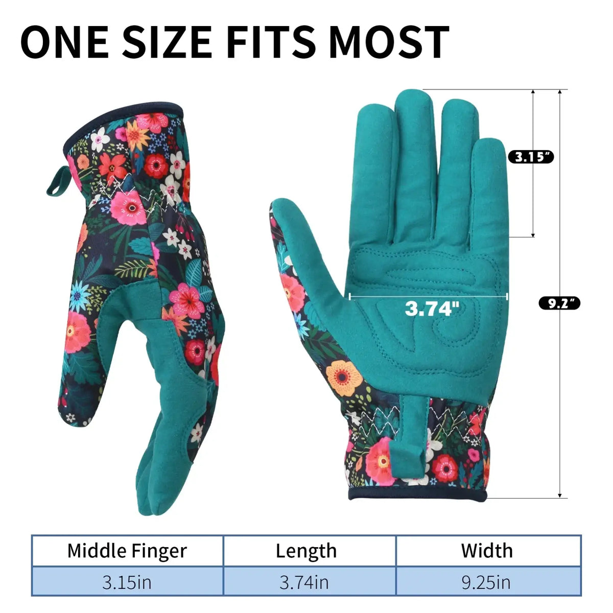 Floral thorn-proof women’s gardening gloves in teal with floral pattern and durable reinforced palm design
