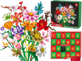 Vibrant multi-colored lego flower bouquet advent calendar with 24 numbered compartments for building blocks