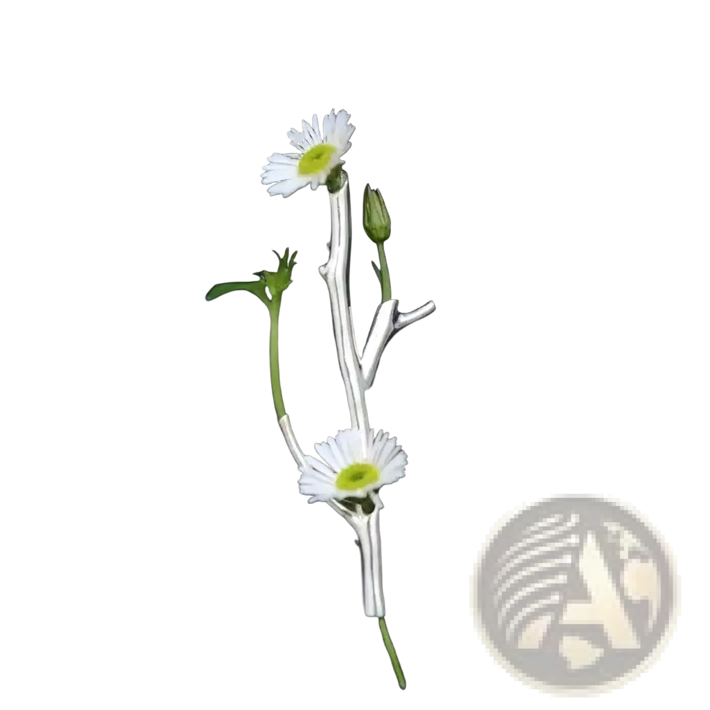 Silver daisy brooch pin with delicate white petals yellow centers and green buds creative corsage accessory