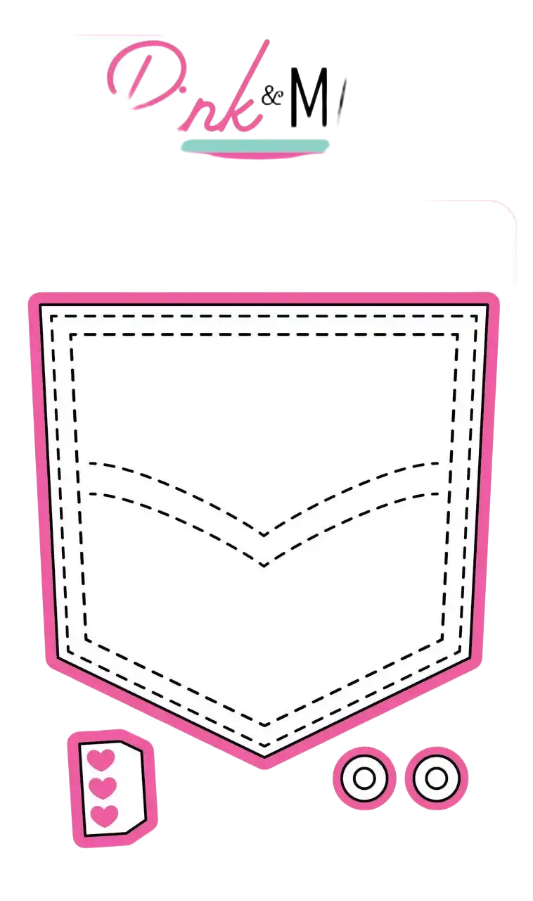 Pink and main die-cut pocket with dashed stitching lines and pink border metal cutting die for diy crafts