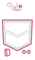 Pink and main die-cut pocket with dashed stitching lines and pink border metal cutting die for diy crafts