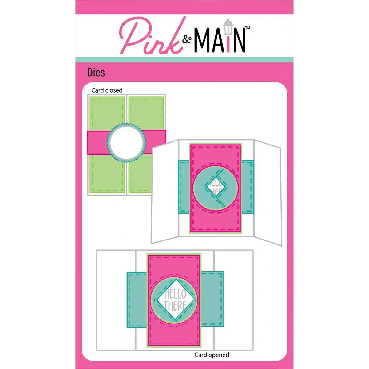 Pink and main flower cart metal cutting dies set with pink green and teal paper layers for diy card crafting