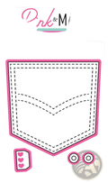 Pink and main die-cut pocket with dashed stitching lines and pink border metal cutting die for diy crafts