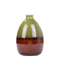 A glossy ceramic flower glaze vase with a gradient olive green to deep amber finish and a narrow neck for home decor