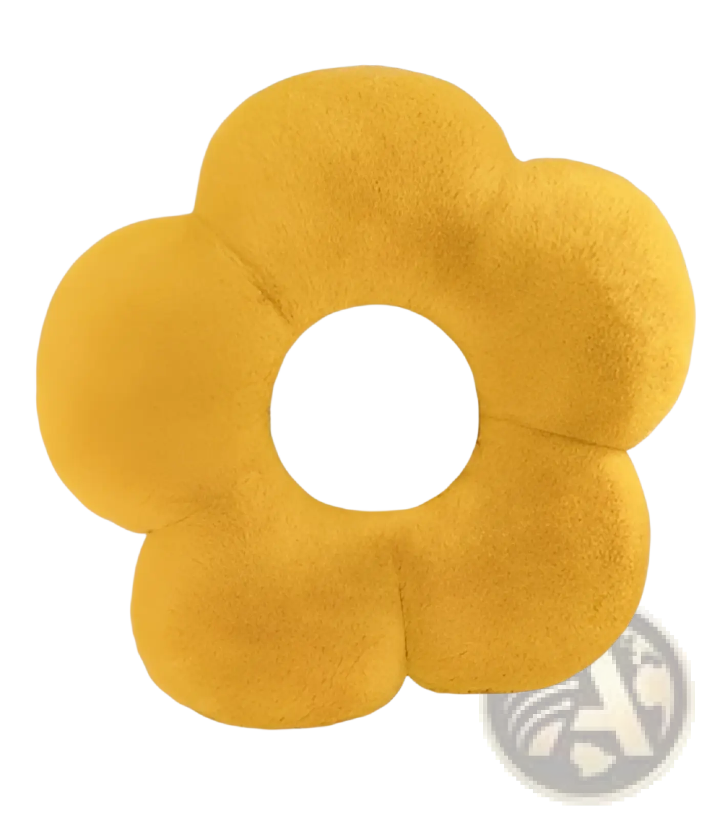 A plush bright yellow flower-shaped waist pillow with soft fuzzy texture and a white circular center 45cm sunflower cushion