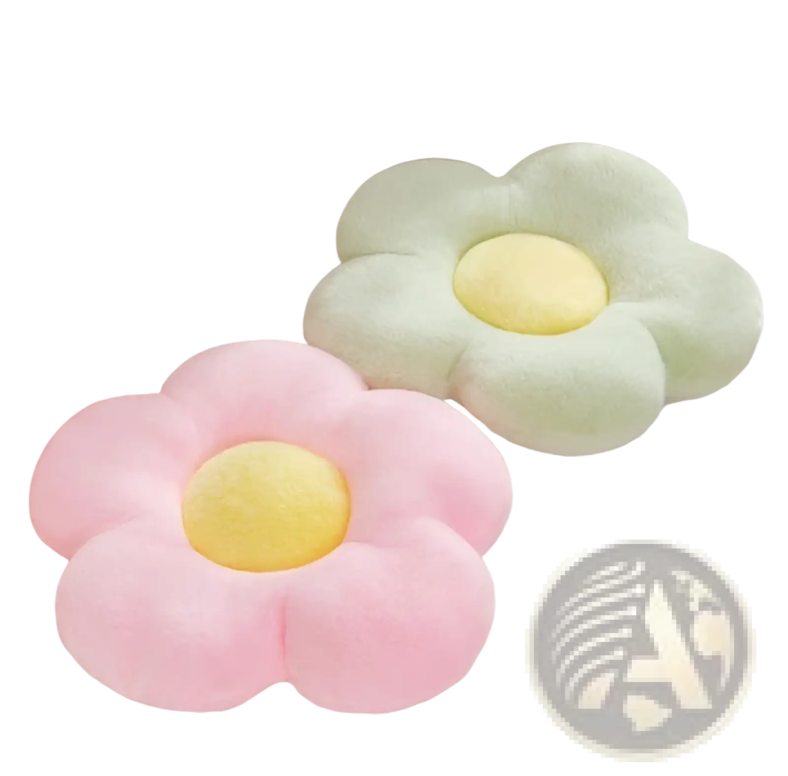 Flower plush waist pillow sunflower cushion 45cm in pink and mint green with yellow centers and soft fabric