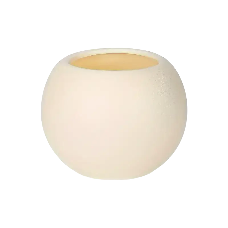 Cream-colored round ceramic flower pot with smooth matte finish and wider rim ideal for home flower planting