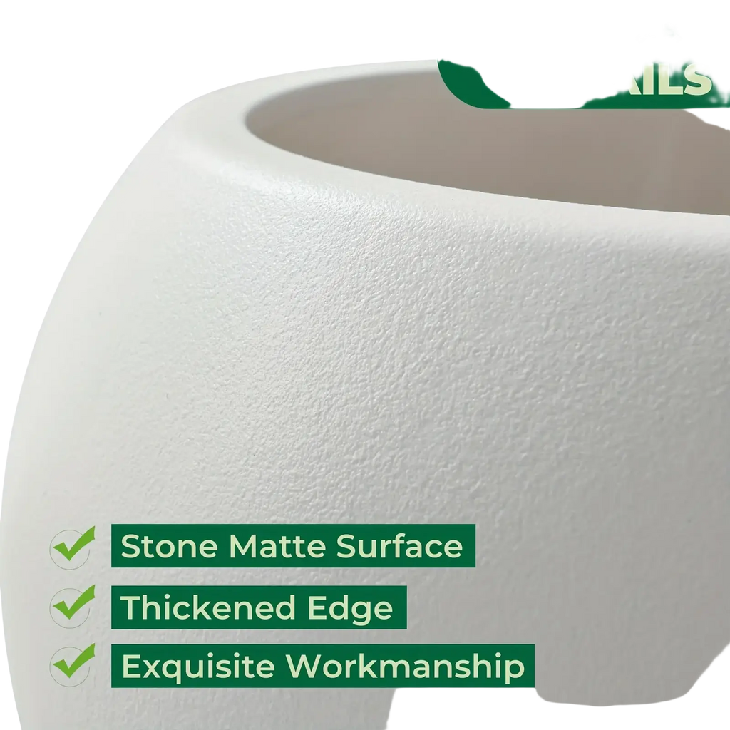 White ceramic flower pot with stone matte finish and thickened edge for home flower planting indoor outdoor use