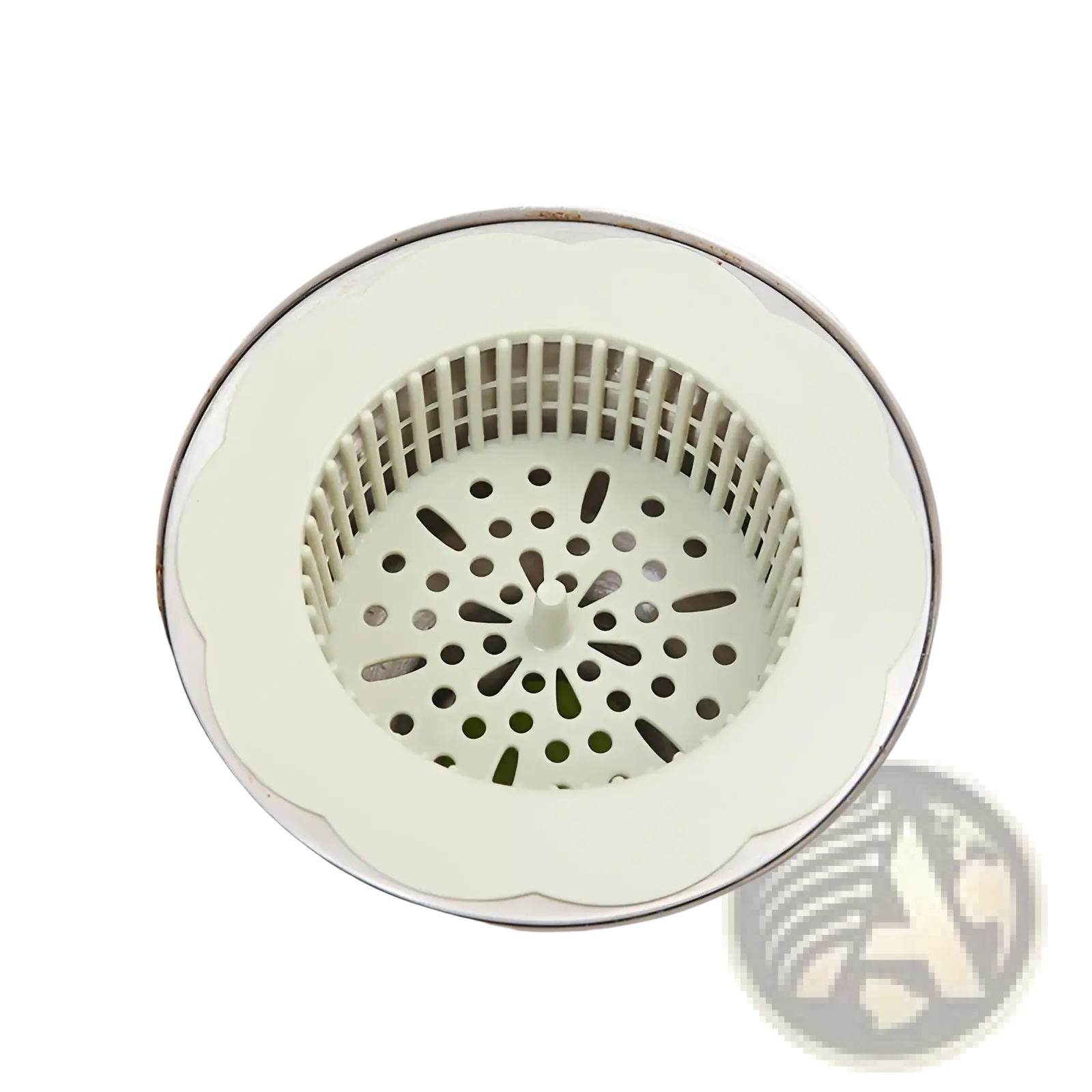 White plastic flower sink strainer with scalloped edge and grid pattern for kitchen drain plug filter 4 pack