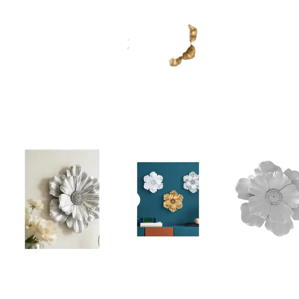 Metallic gold and white 3d resin floral accent relief sculpture flower wall decor with layered petal design