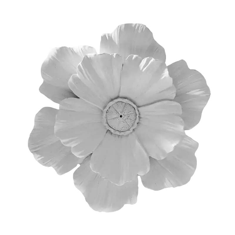 White metal flower wall decor with layered petals and textured center 3d resin floral accent relief sculpture