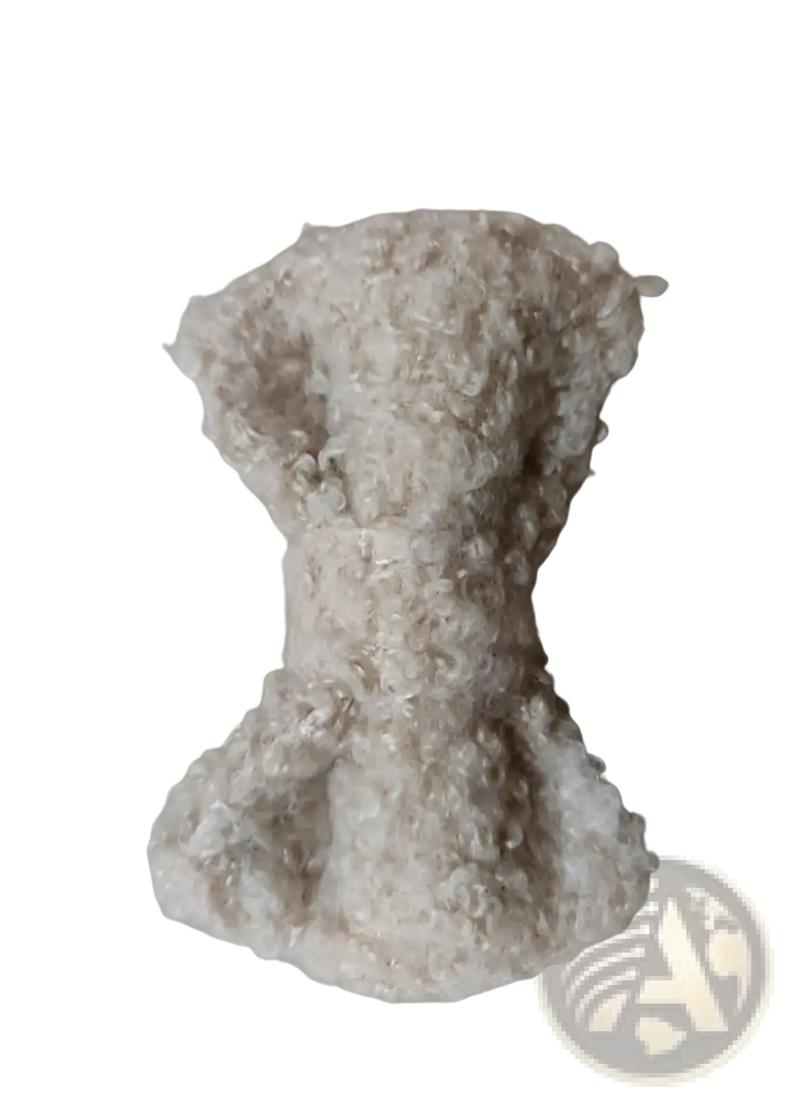A textured off-white crocheted bow-shaped fluffy bow hair clip made of cream sheepskin for decorative use