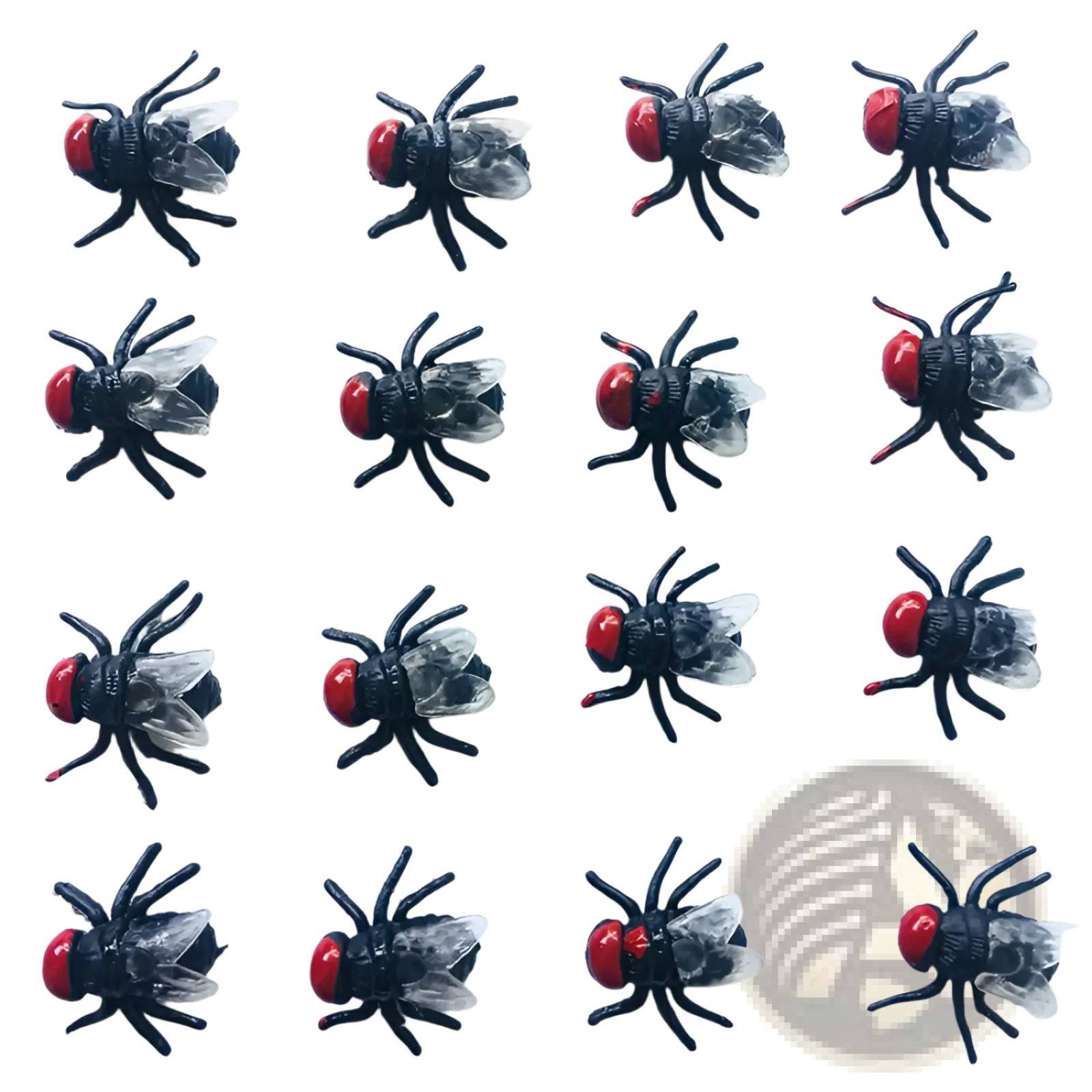 Fly model plastic insect buttons for kids toy featuring black fly-shaped charms with red heads and translucent wings
