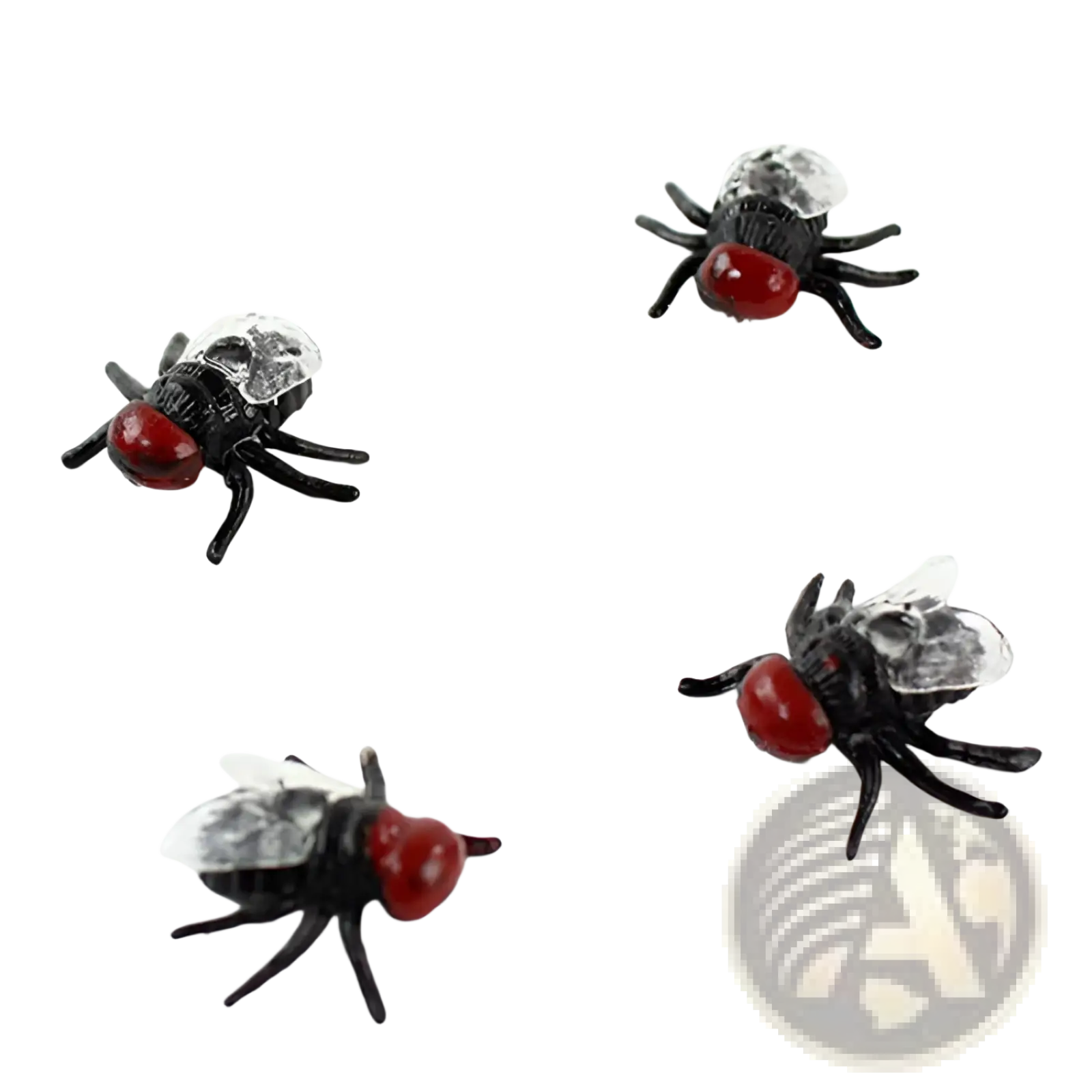 Fly model plastic insect buttons for kids toy featuring black fly charms with red heads and clear wings made of plastic