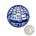 Blue spherical flying ball spinner drone toy for kids 6 plus with geometric lattice frame and white internal components