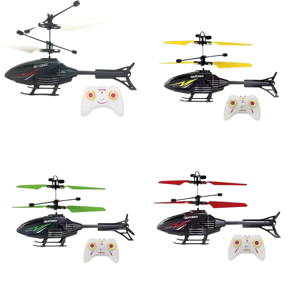 Black oxceed flying helicopter toy usb rechargeable remote control with colored propellers and matching white controllers