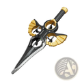 Flying sword drone gold robot battery kids toy in black and gold featuring four propellers integrated into sword wings