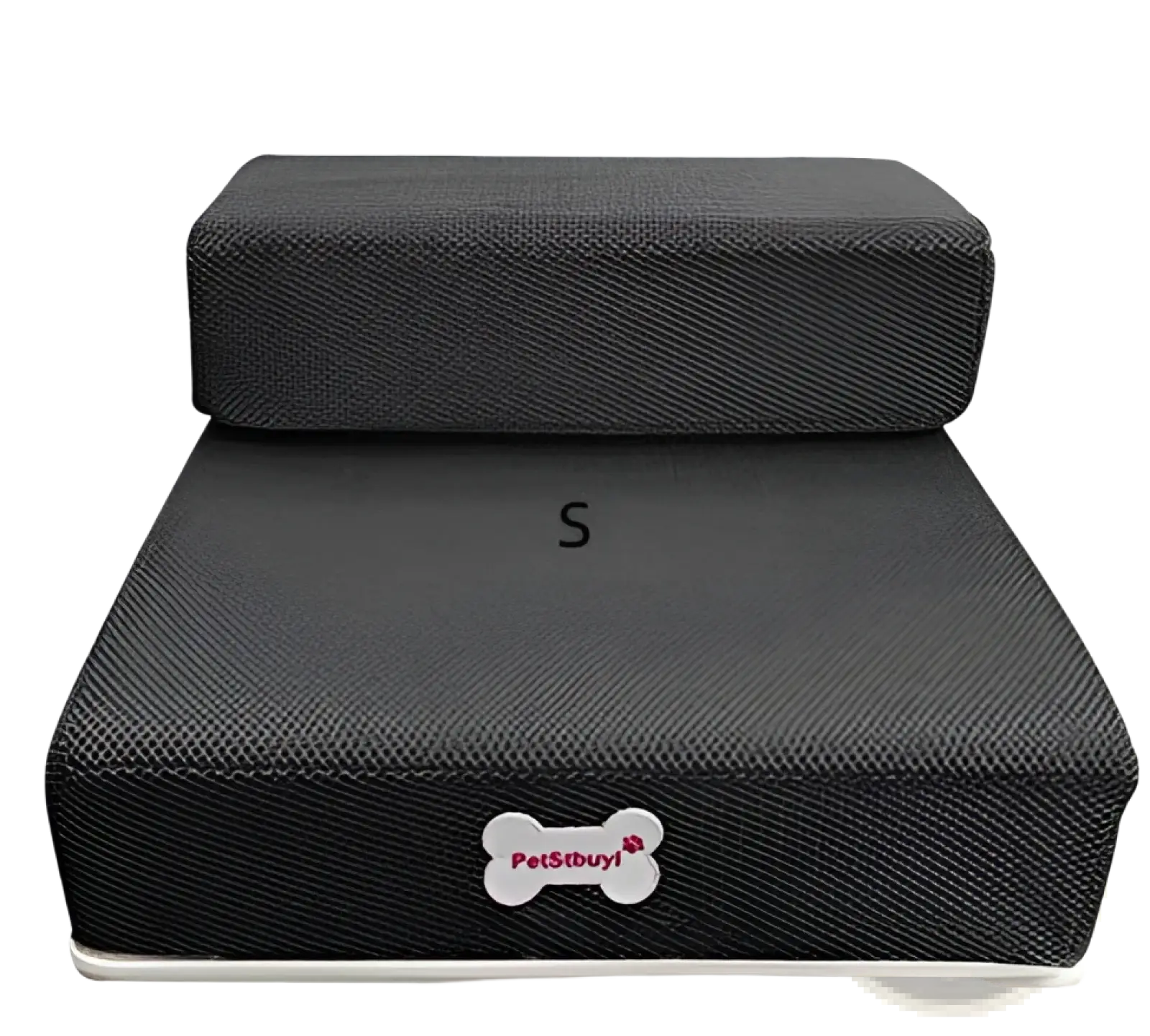 Black textured foam pet stairs convertible dog ramp and step with white bone shaped logo for small pets