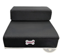 Black textured foam pet stairs with white bone shaped petsbuy logo in pink for convertible dog ramp and step use