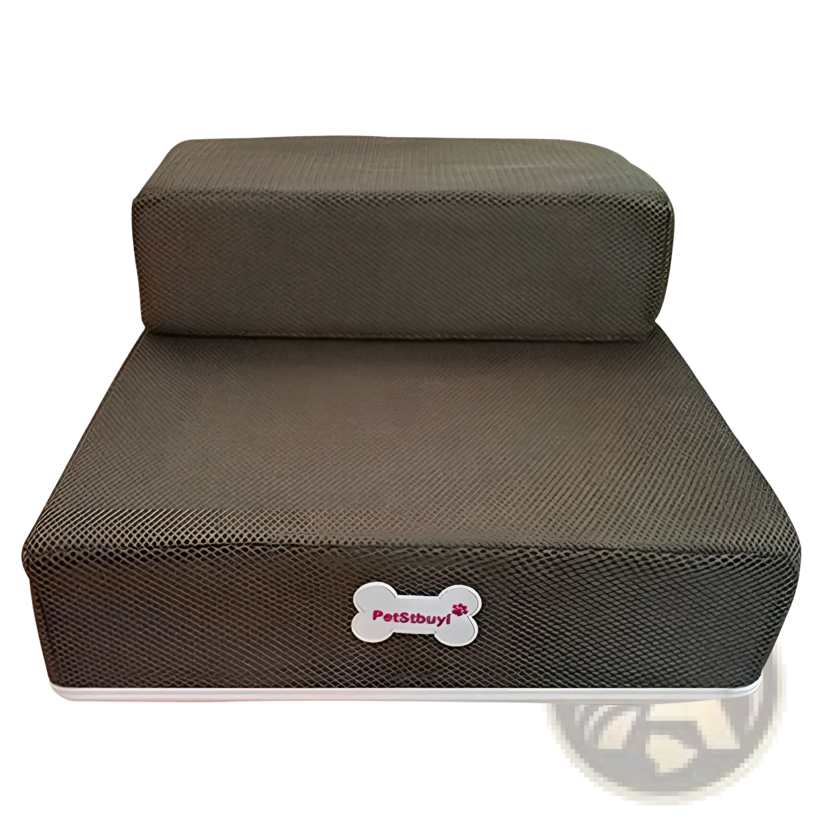 Brown textured foam pet stairs with white bone shaped logo designed as convertible dog ramp and step