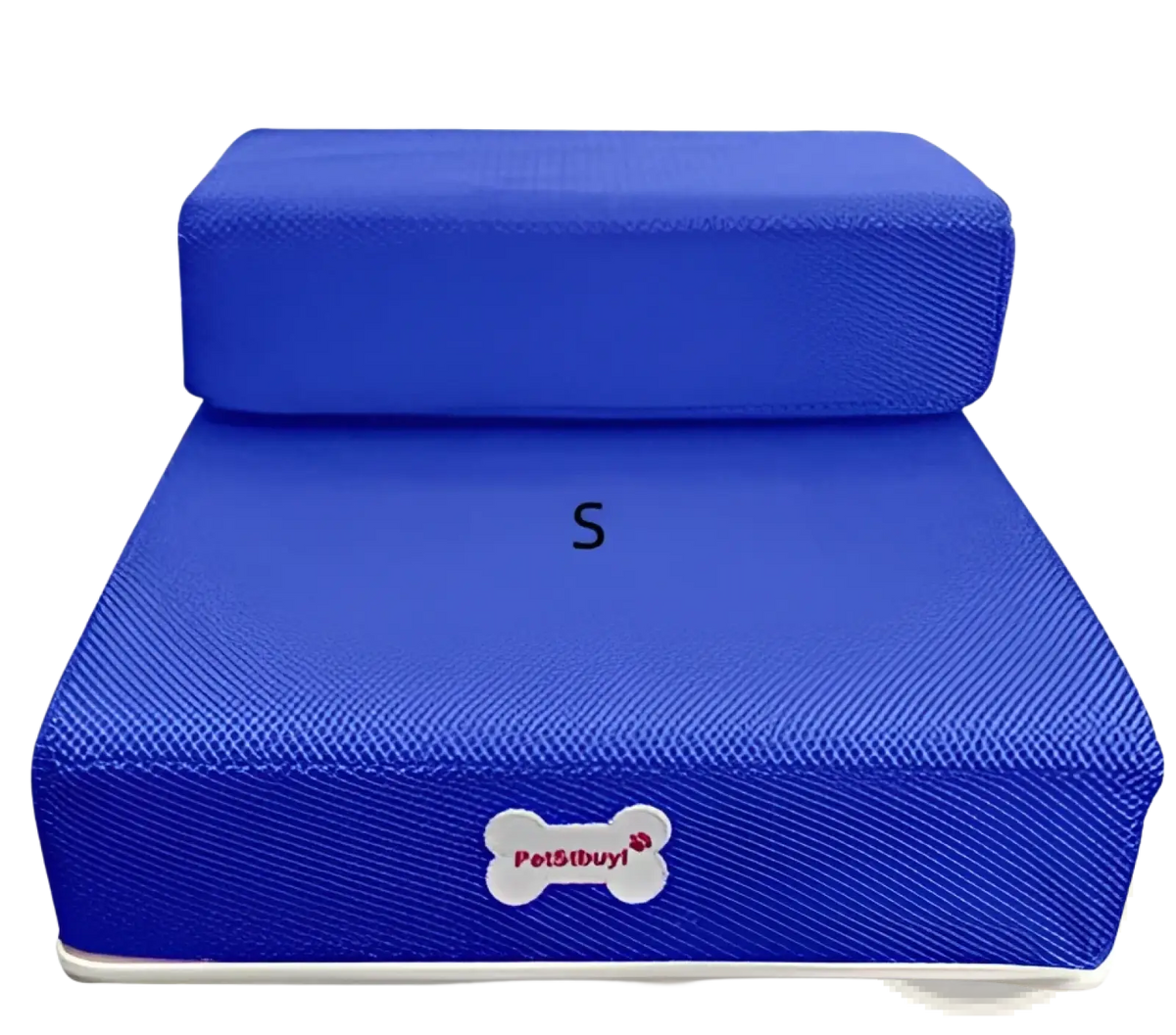 Blue foam pet stairs with textured surface and white trim for convertible dog ramp and step use